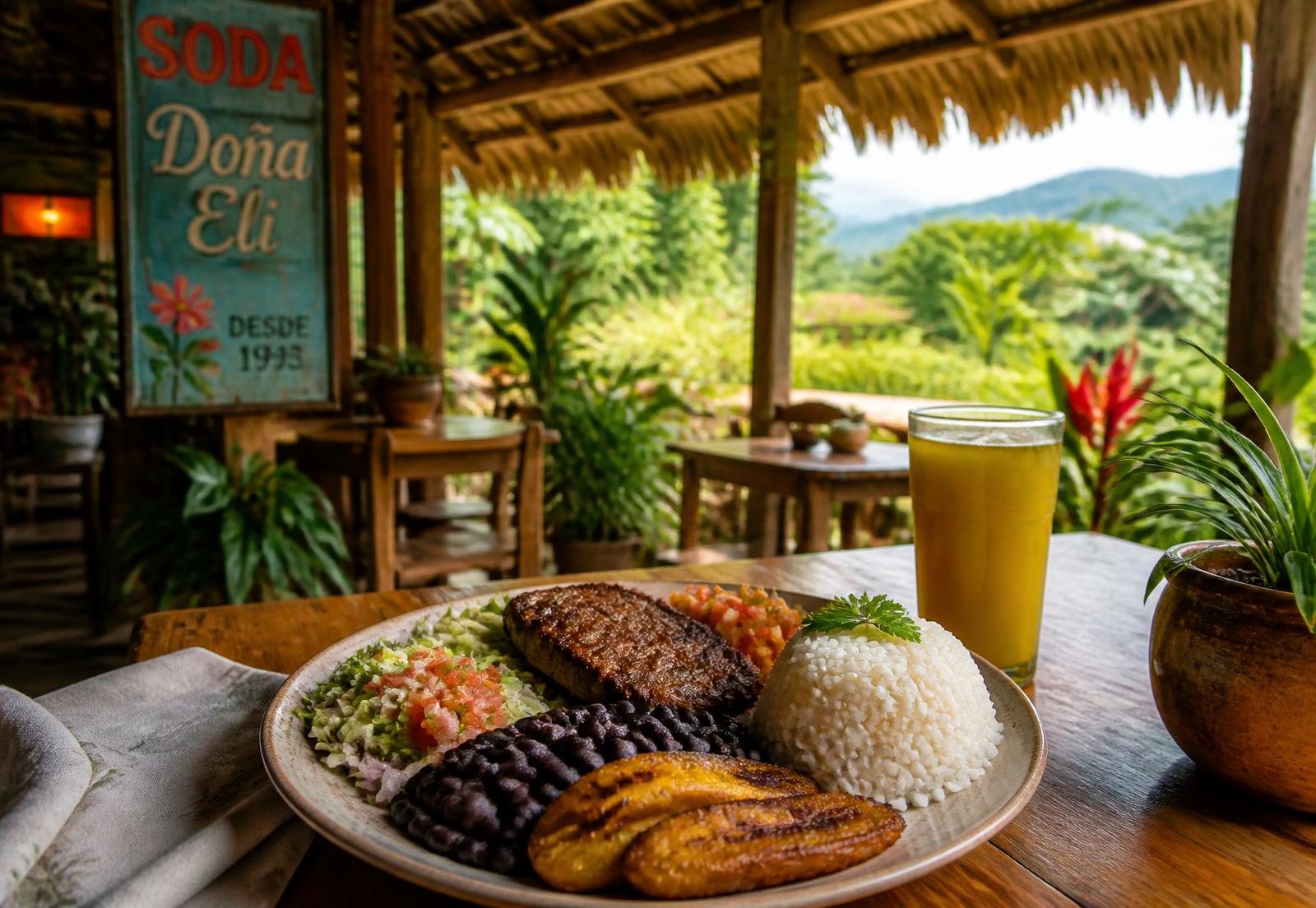 Calle y comercio local en el centro de Uvita, Costa Rica, en un día cotidiano
